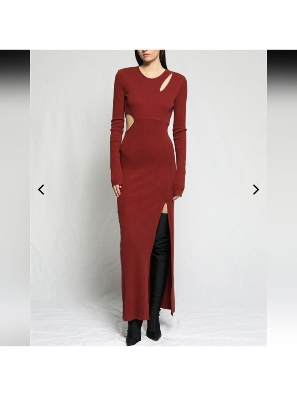 The Range Mass Rib Carved Midi Dress Red